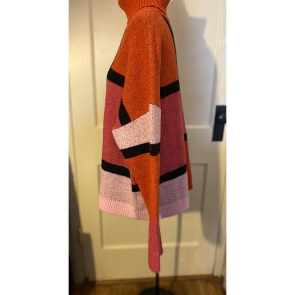 WynneLayers Colorblock L Turtleneck Women Intarsia Sweater Retro Mod Neon - Picture 5 of 16